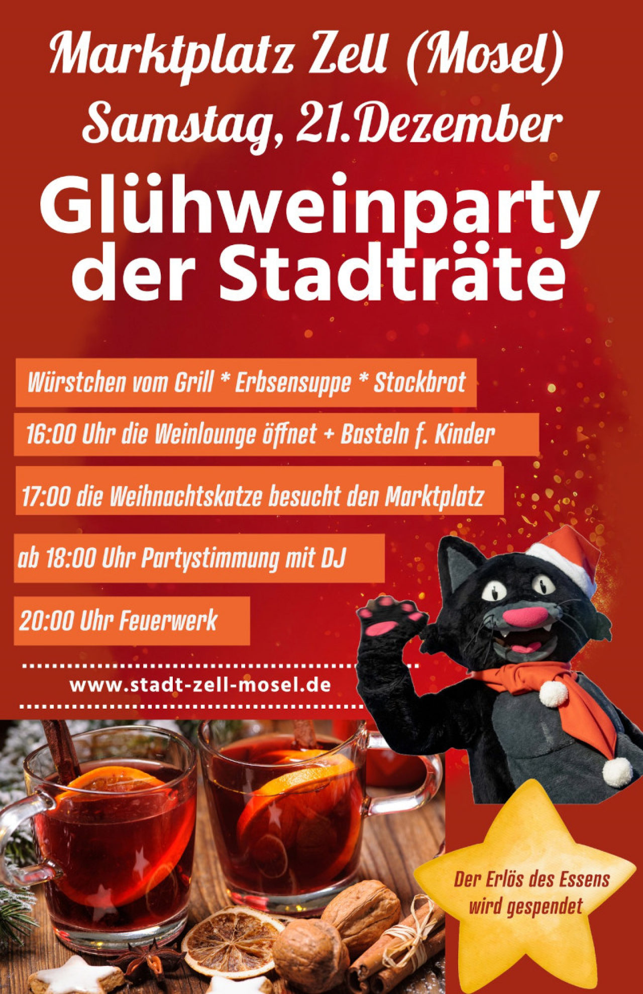 Informationen zur Glühweinparty der Stadträte am 21.12.2024 in Zell Mosel.