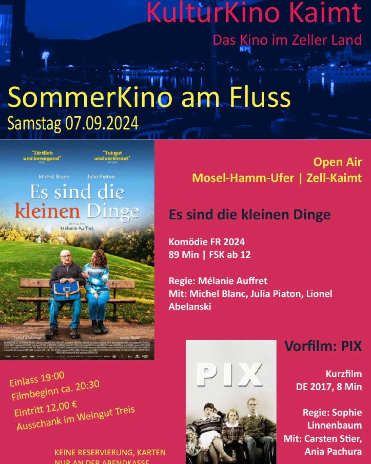 Infos zum Sommerkino am Fluss 2024 in Zell-Kaimt.