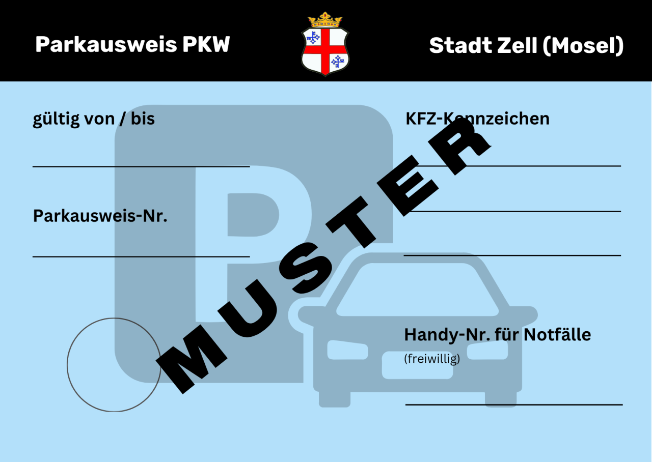 Muster Parkausweis Stadt Zell in blau für 2027.