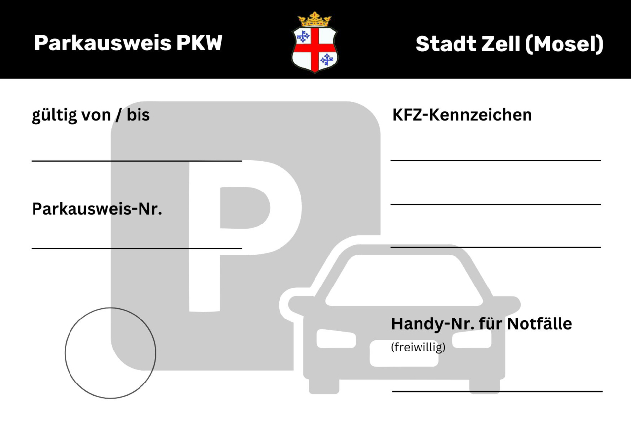 Musterbild des Parkausweises der Stadt Zell Mosel.