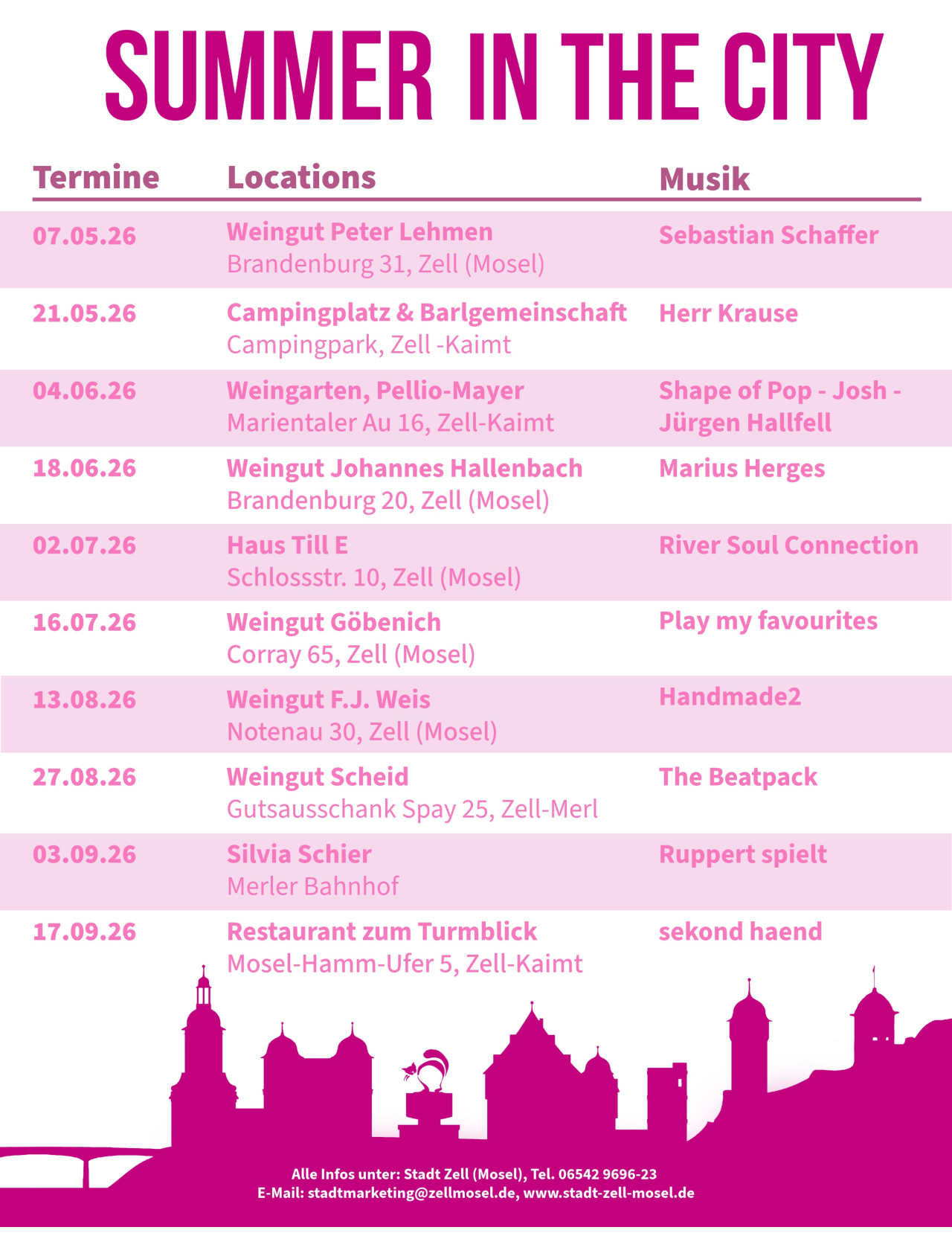 Terminübersicht Summer in the City 2026 in Zell Mosel.