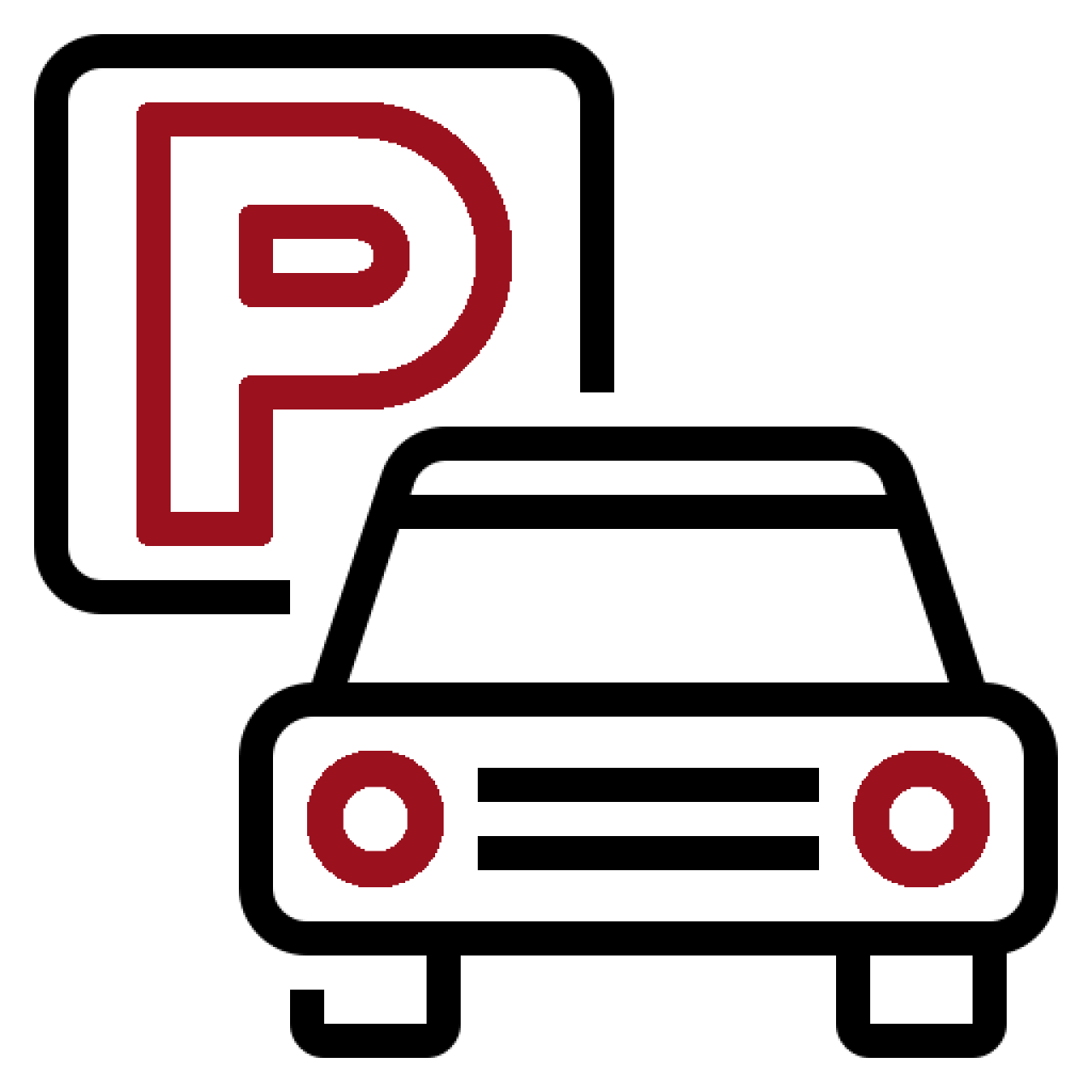 Schwarz-Rotes Icon zum Thema Mobilität und Parken.